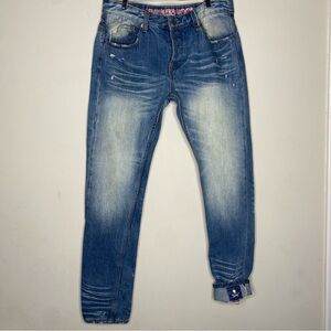 Smuggler's Moon Jeans Men 36x34 Blue Distressed  Thrashed Streetwear Button Fly
